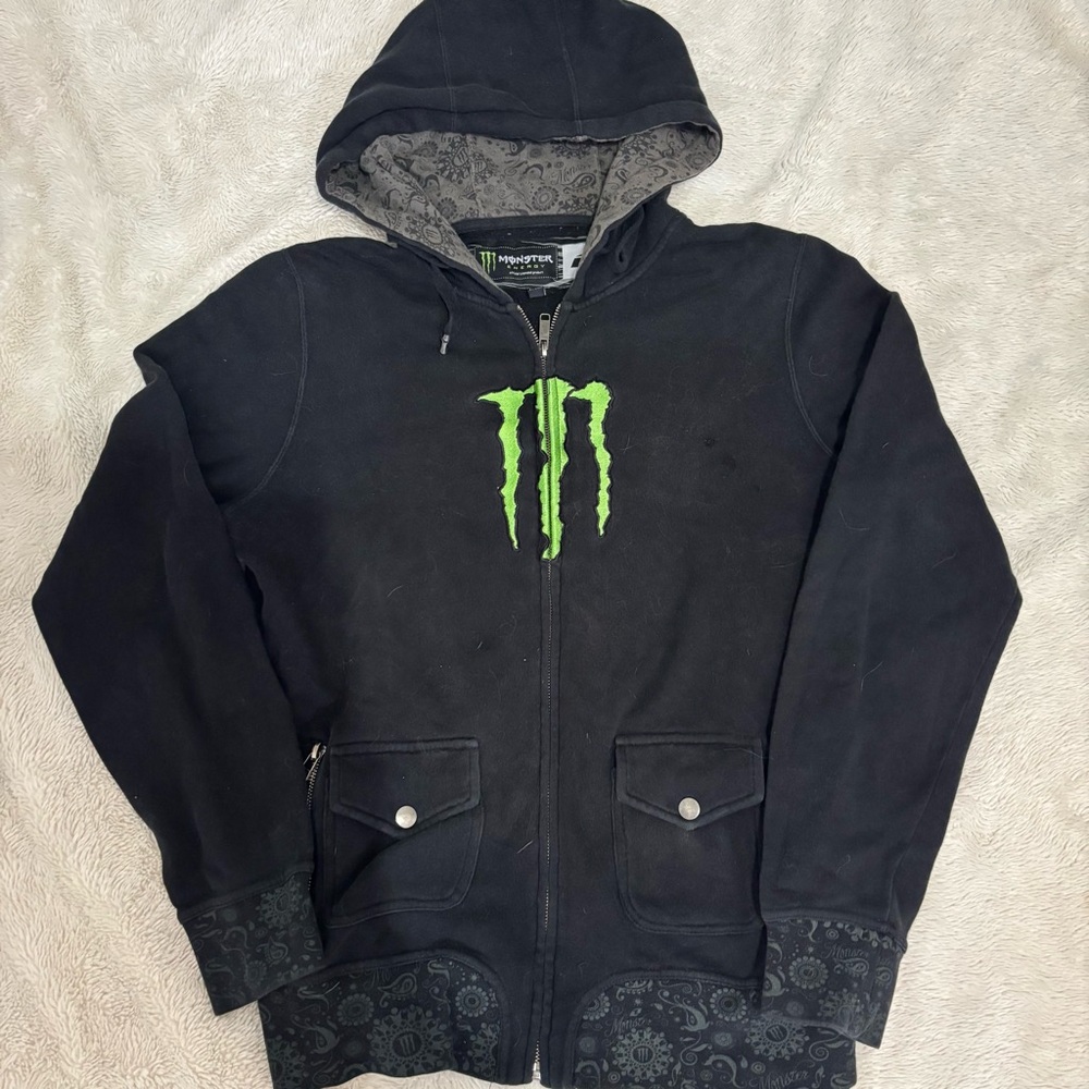 Y2k one industries monster energy drink paisley zip up
